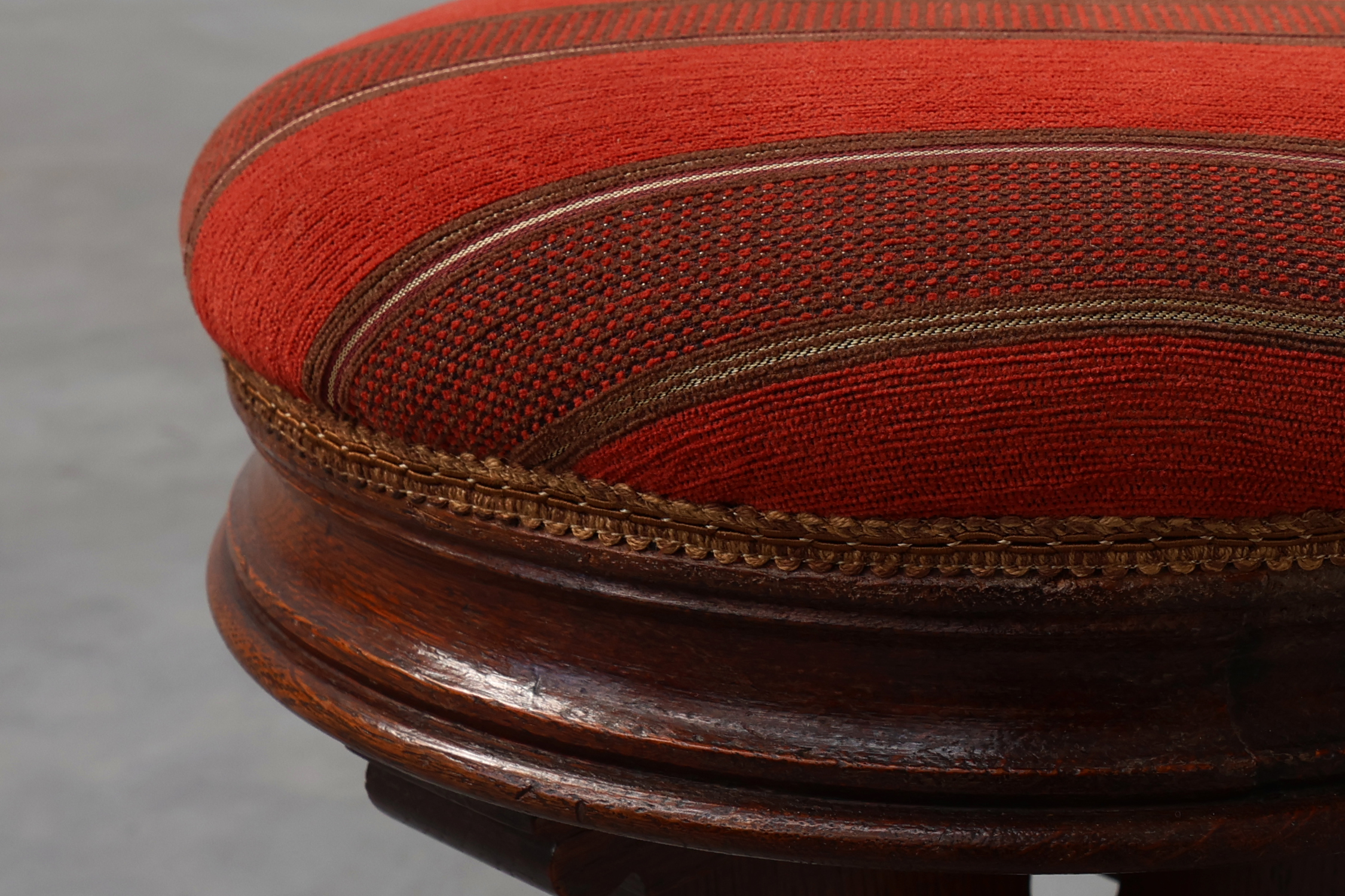 Neo Gothic oak stool with red velvet upholstery, France 1850thumbnail